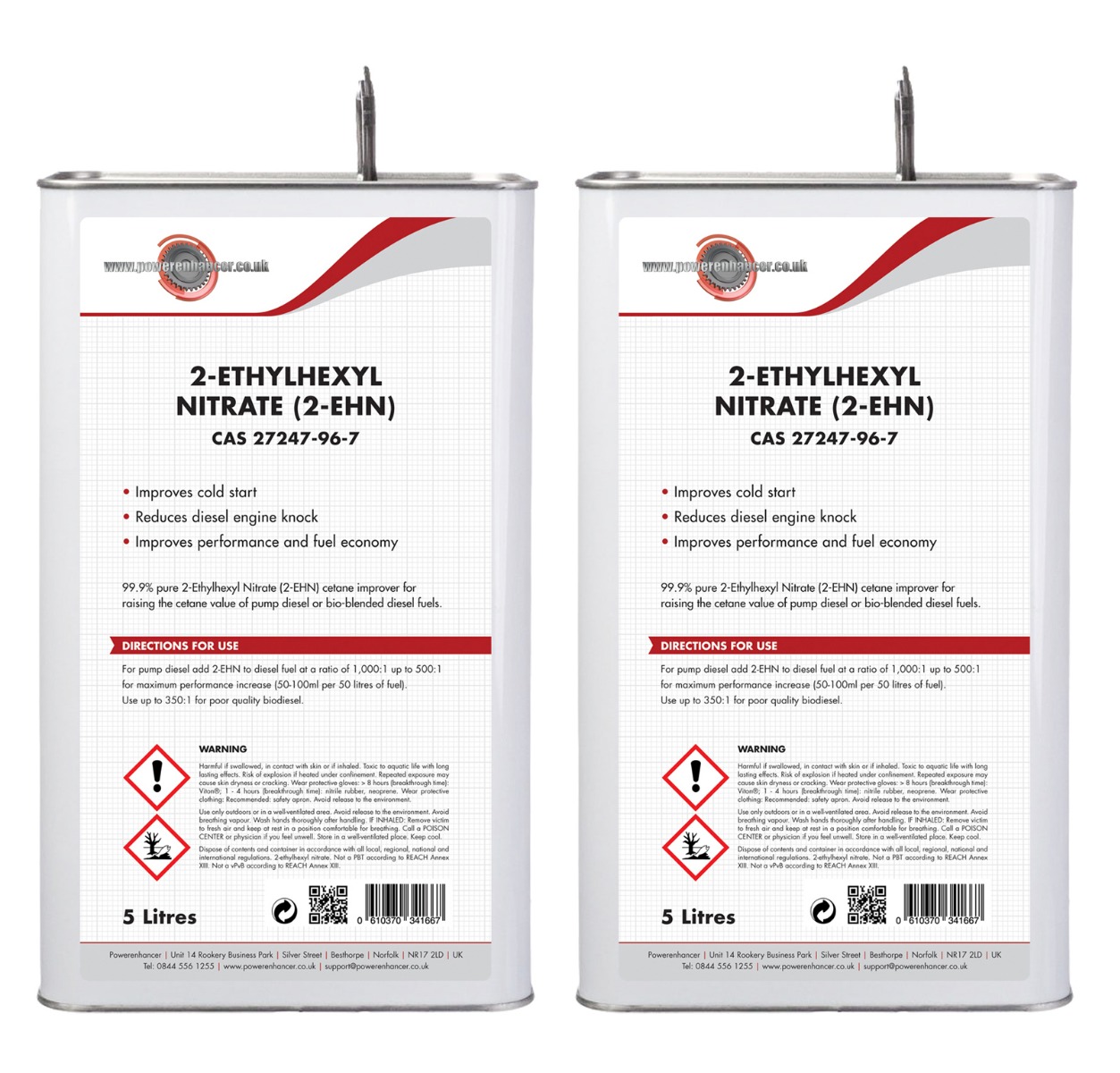 2 x 2-EHN Highest quality 99% pure 2-Ethyl-Hexyl Nitrate Cetane Booster - 5 Litres