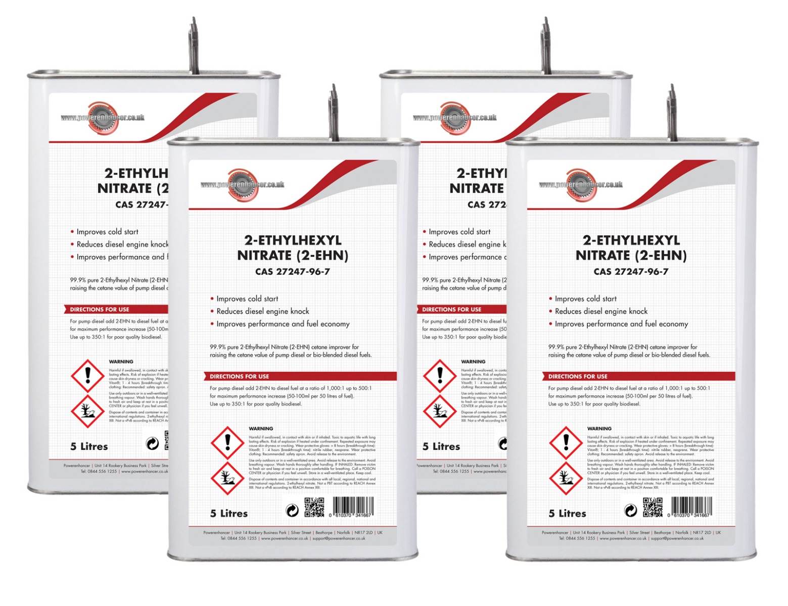 4 x 2-EHN Highest quality 99% pure 2-Ethyl-Hexyl Nitrate Cetane Booster - 5 Litres