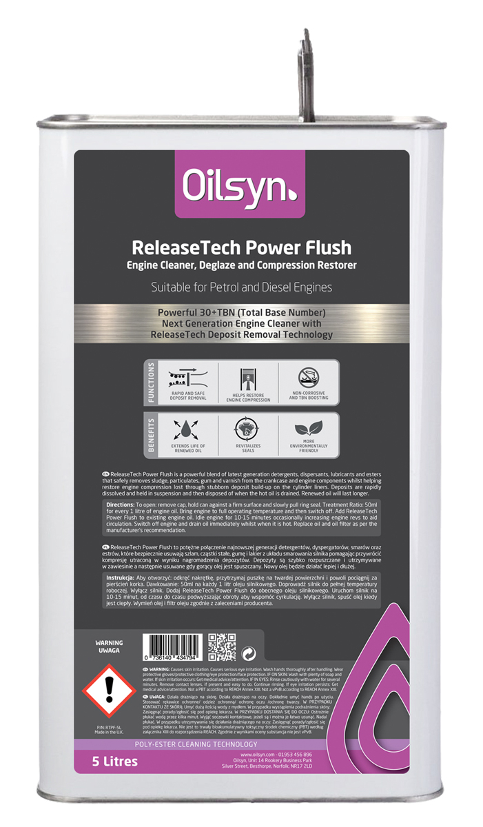 Oilsyn ReleaseTech Power Flush Diesel & Petrol Engine Cleaner - 5 Litres