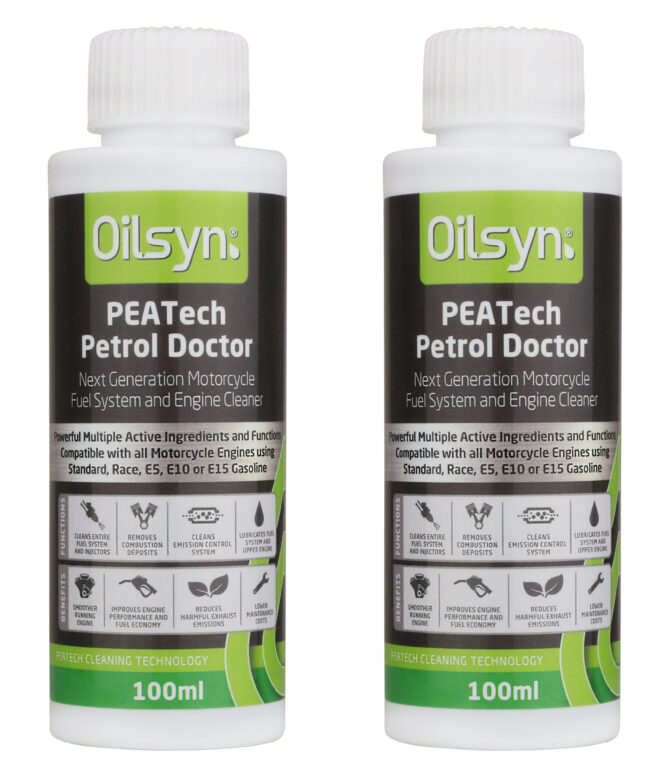 2 x Oilsyn PEATech Petrol Doctor Motorcycle Fuel System & Engine Cleaner - 100ml