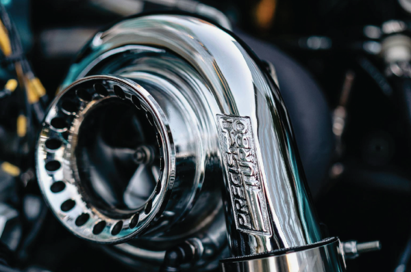 A polished turbo on an engine